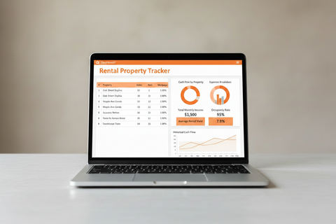 Rental Property Tracker spreadsheet dashboard mockup