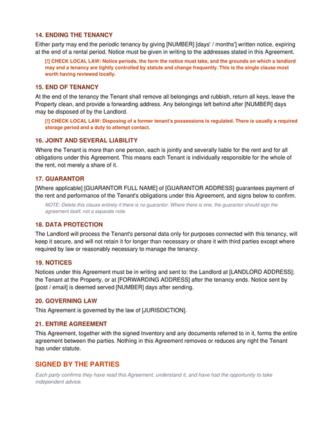 Ending the tenancy, joint and several liability, guarantor and data protection clauses