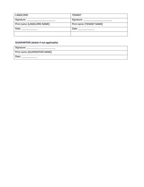 Print-ready signature blocks for landlord, tenant and guarantor